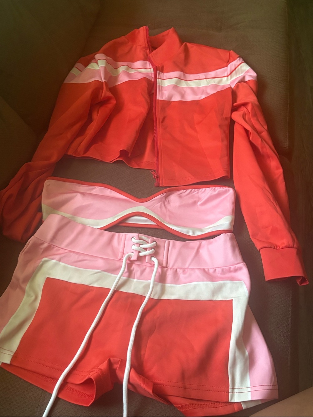 Three piece set , bra , jacket, shorts